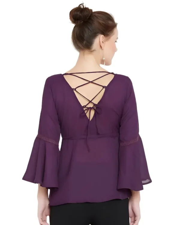 Women's Purple Cinched Waist v-neck Top
