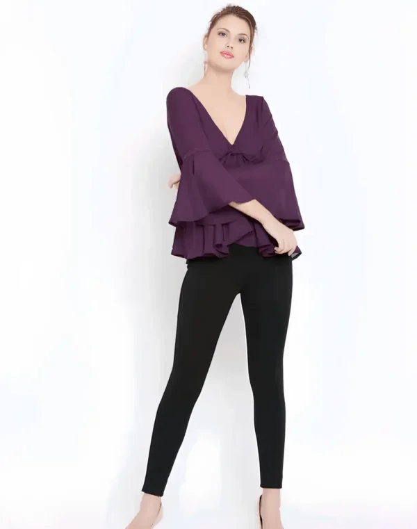 Women's Purple Cinched Waist v-neck Top