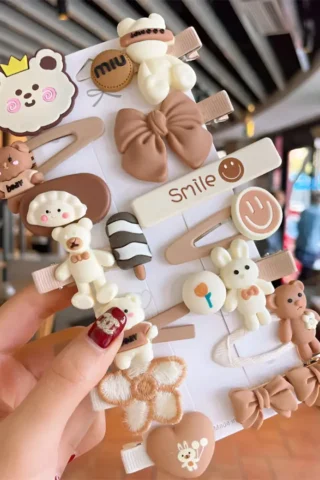 Baby Candy Colour Teddy Bow Hair Clips & HairPin Set 14 pcs combo
