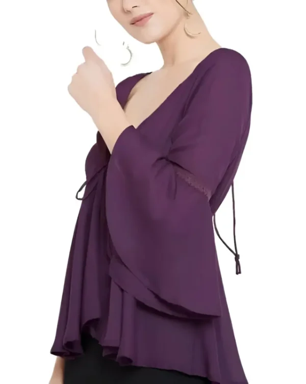 Women's Purple Cinched Waist v-neck Top