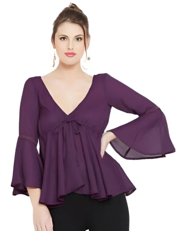 Women's Purple Cinched Waist v-neck Top