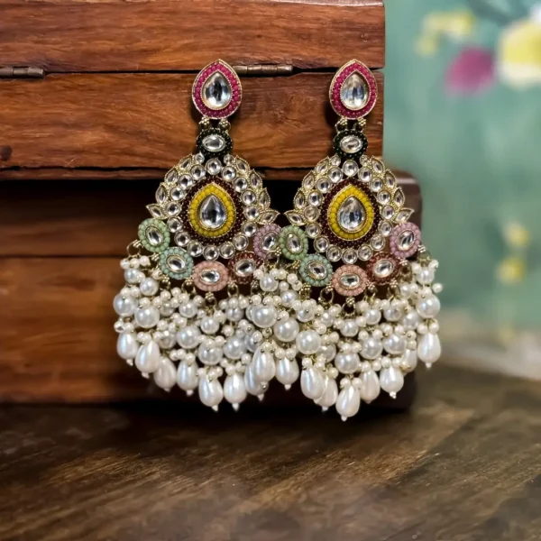 Multicolour Kundan Chandelier Earrings