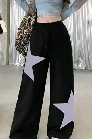 Women's Star Printed Black Trousers
