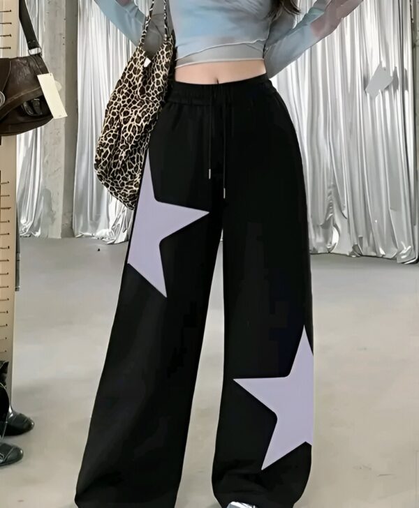 Women's Star Printed Black Trousers