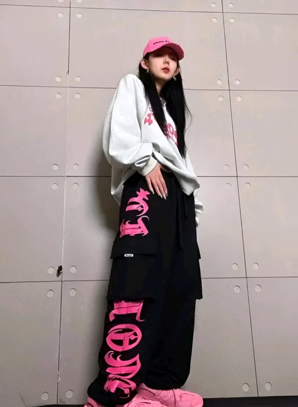 Women's Black Pink Printed Trousers