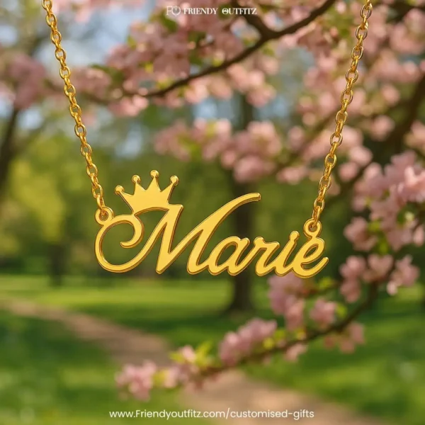 Crown Personalised Name Pendant Customized Chain