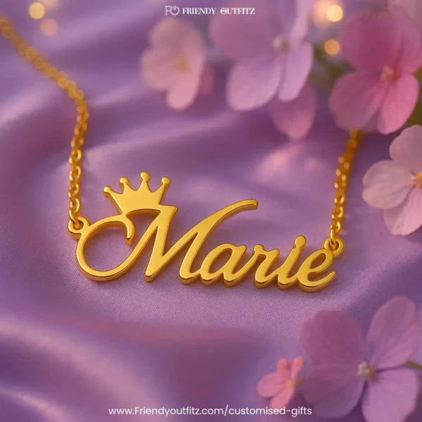 Crown Personalised Name Pendant Customized Chain