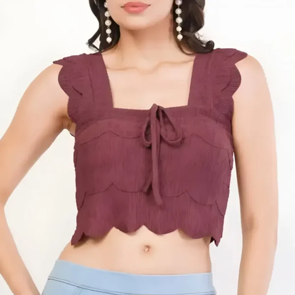 SCALLOP EDGE TEXTURED CROP TOP