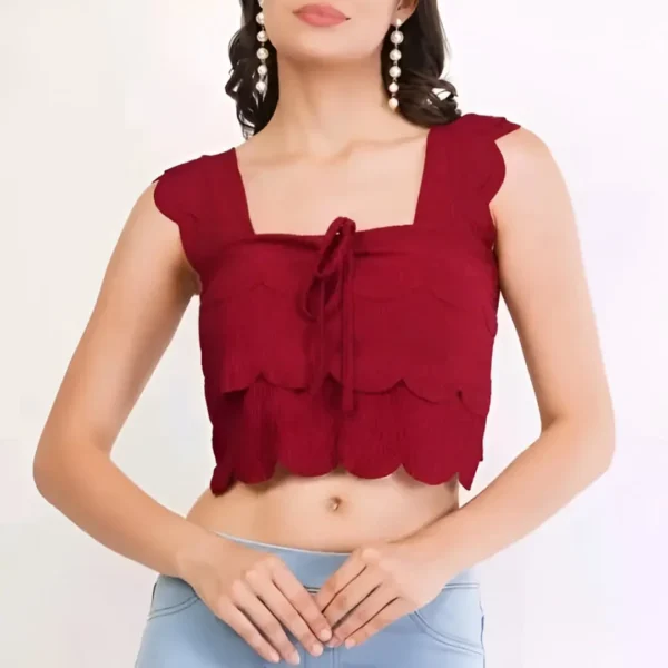 SCALLOP EDGE TEXTURED CROP TOP