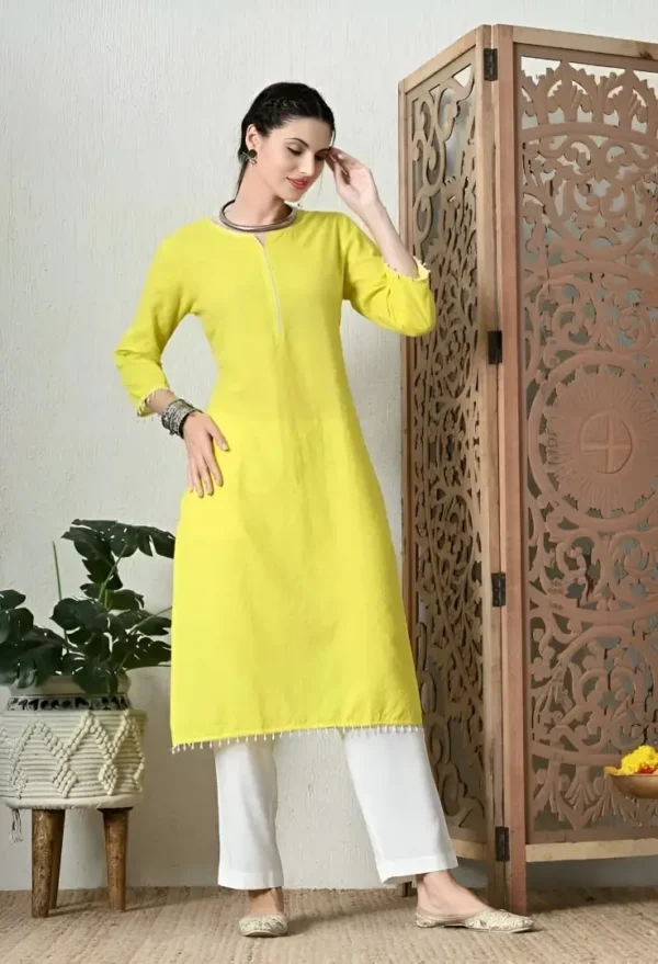 LEMON YELLOW COTTON KURTI FOR WOMEN