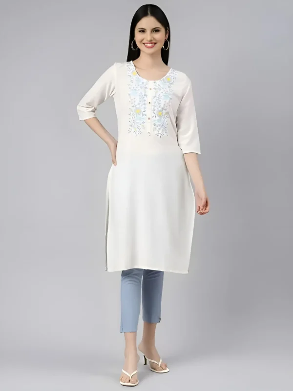 WOMEN WHITE EMBROIDERED KURTI