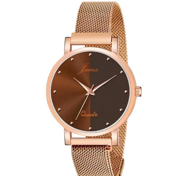 BROWN DIAL ROSE GOLD MESH WATCH
