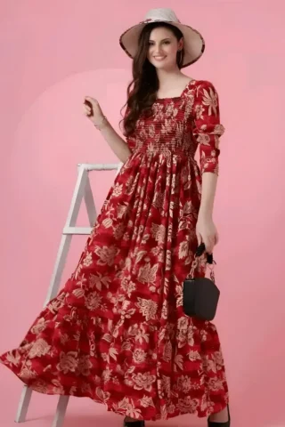 RED FLORAL MAXI DRESS