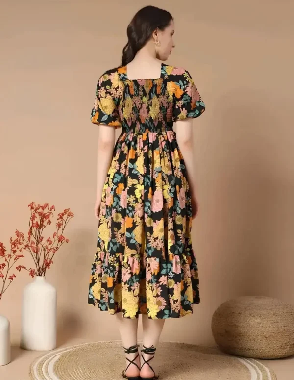 FLORAL PUFF SLEEVE MIDI DRESS