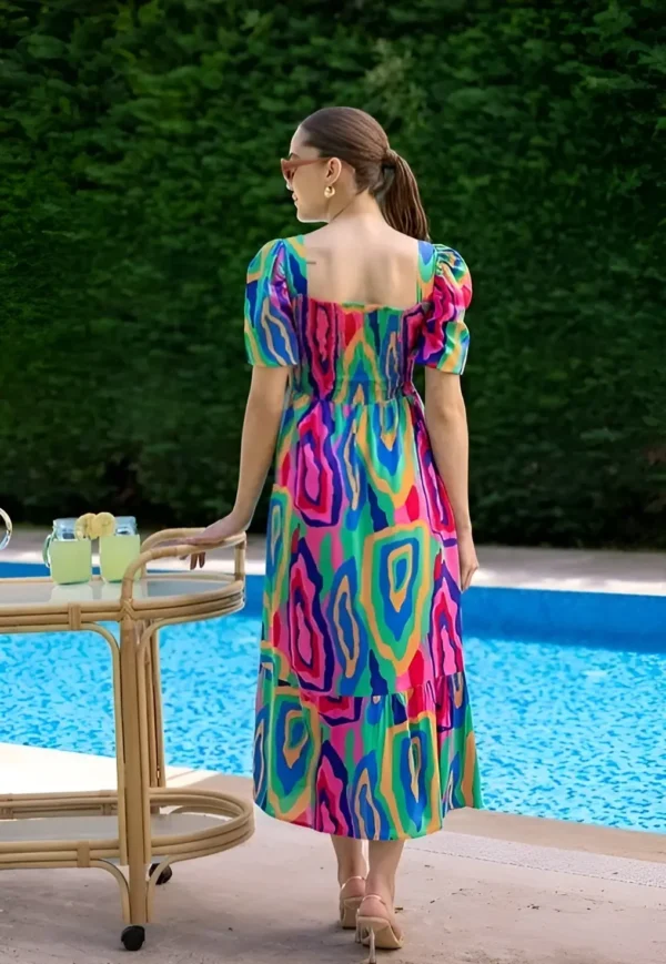COLORFUL SUMMER MAXI DRESS WITH PUFF SLEEVES - Image 3