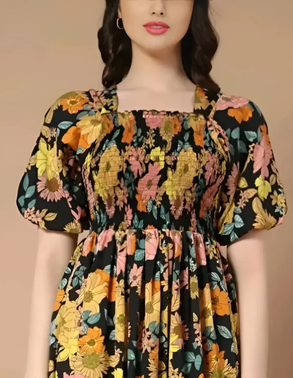 FLORAL PUFF SLEEVE MIDI DRESS