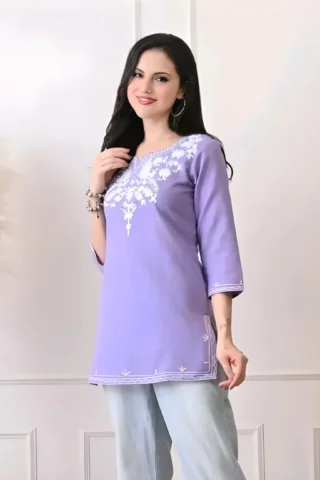 PURPLE EMBROIDERED PHERANS KURTI