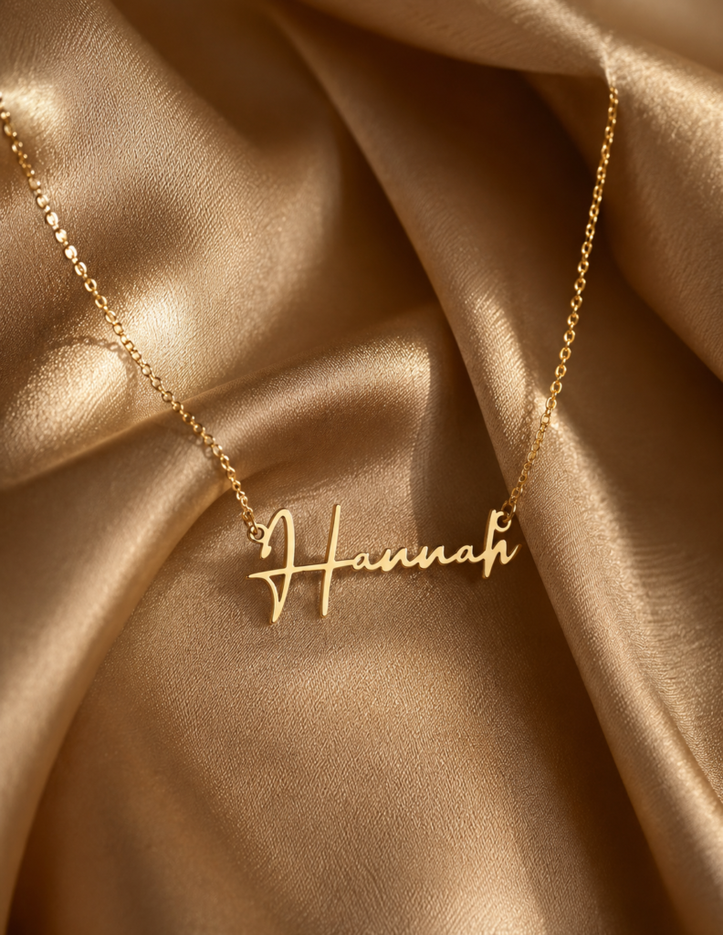 Personalized Gold Name Necklace – Customized Cursive Style Pendant for Women
