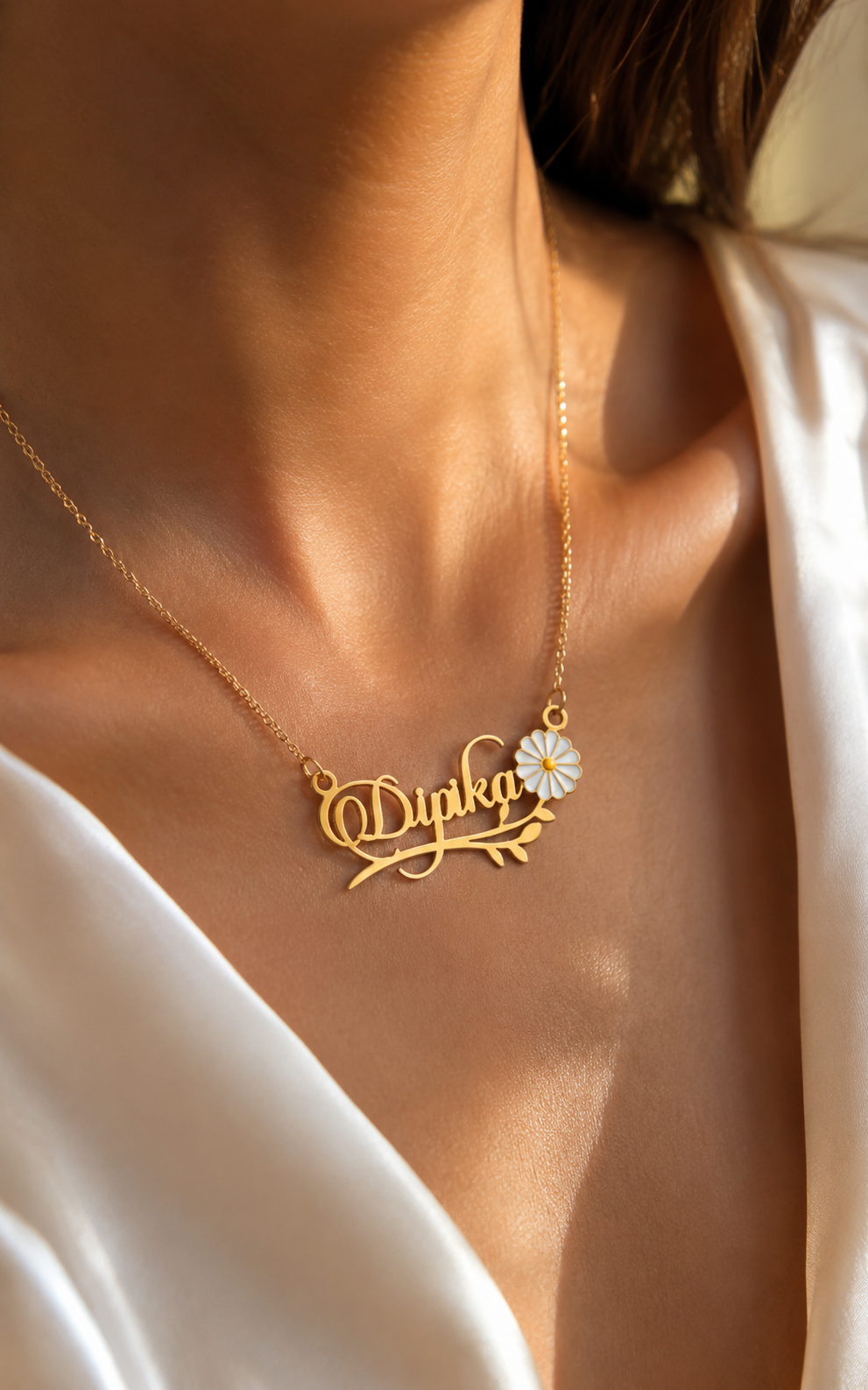 CUSTOM FLOWER NAME NECKLACE FOR WOMEN ELEGANT GOLD FLORAL PENDANT