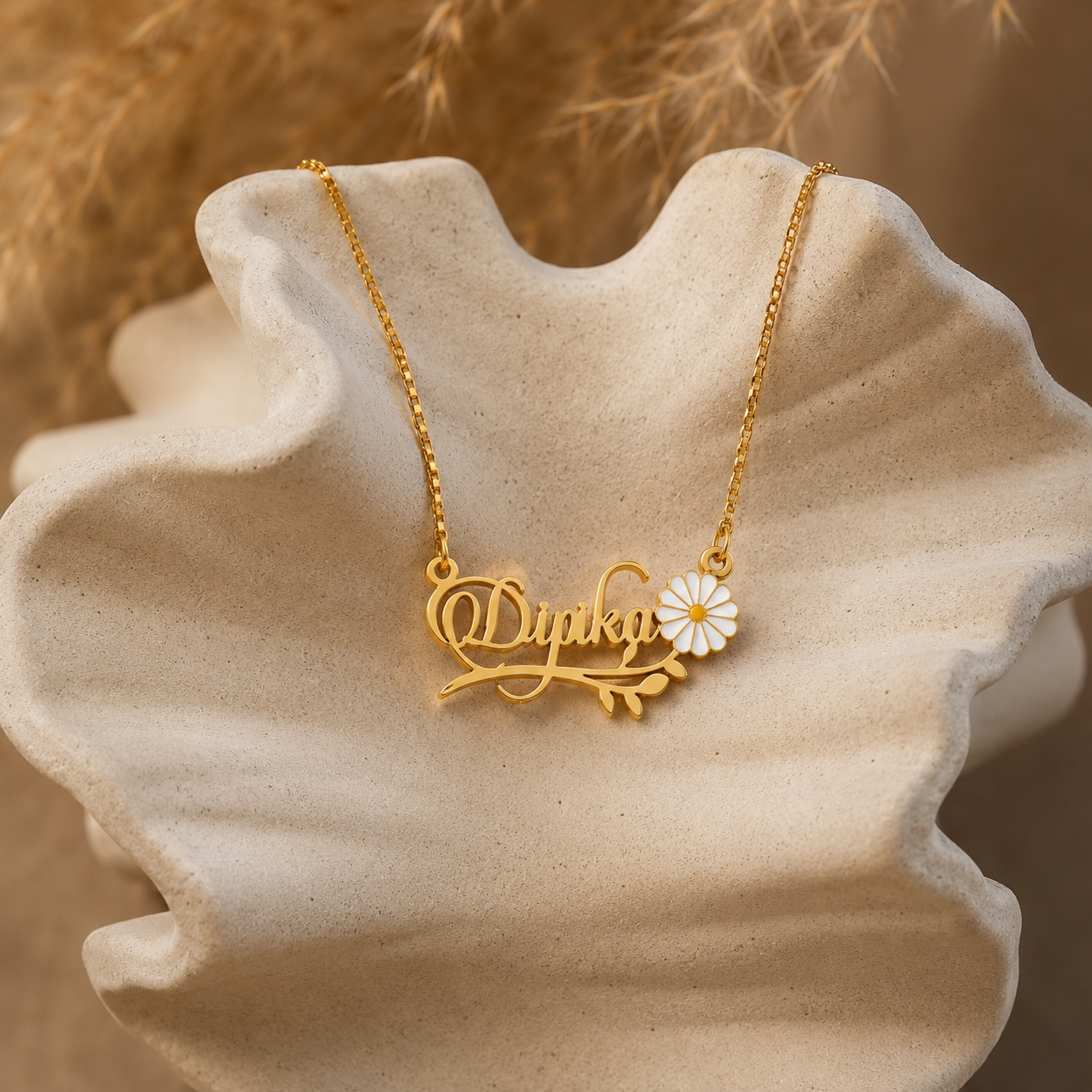 CUSTOM FLOWER NAME NECKLACE FOR WOMEN ELEGANT GOLD FLORAL PENDANT