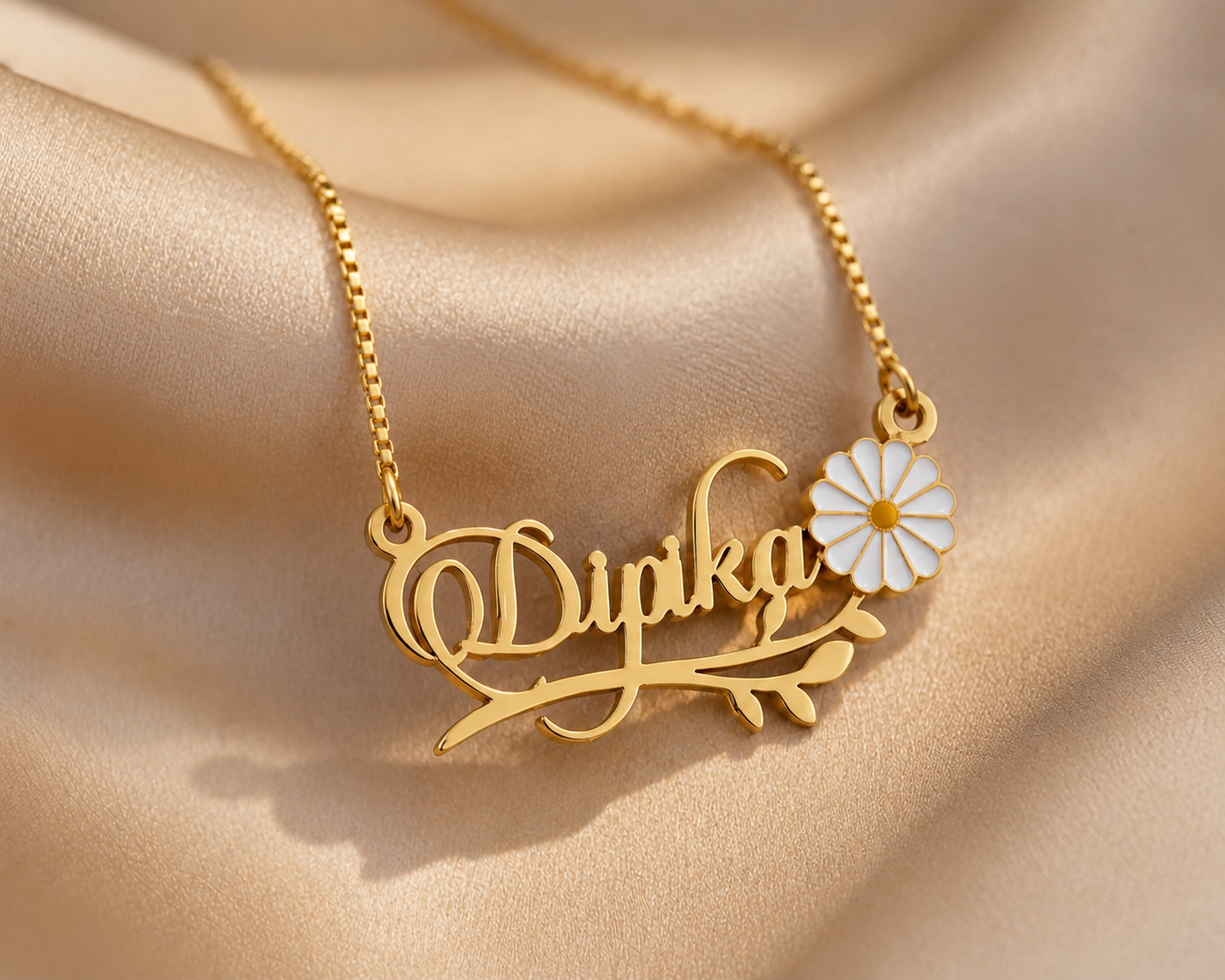 CUSTOM FLOWER NAME NECKLACE FOR WOMEN ELEGANT GOLD FLORAL PENDANT