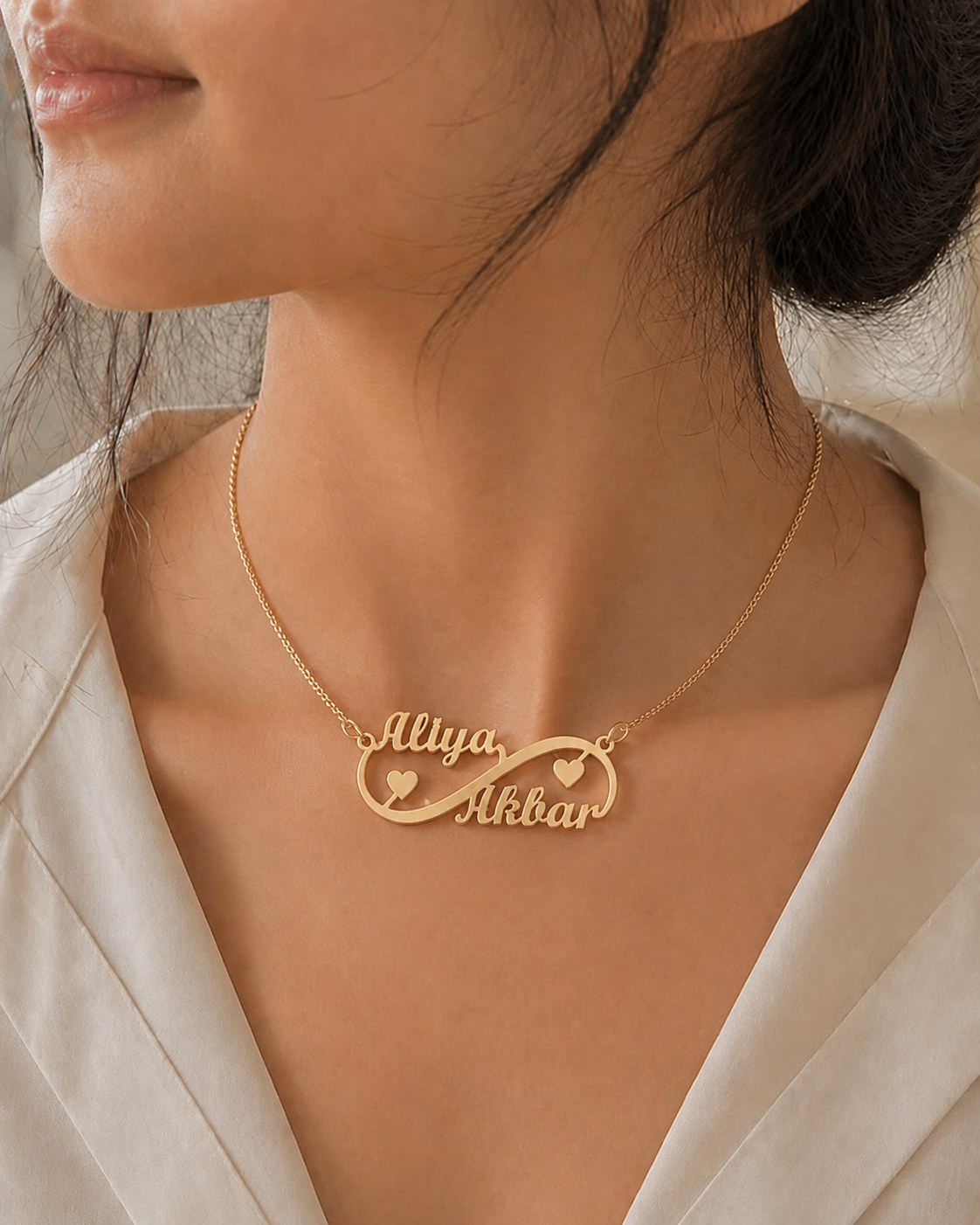 INFINITY LOVE COUPLE PERSONALIZED NAME PENDANT - PERSONALIZED GOLD INFINITY PENDANT
