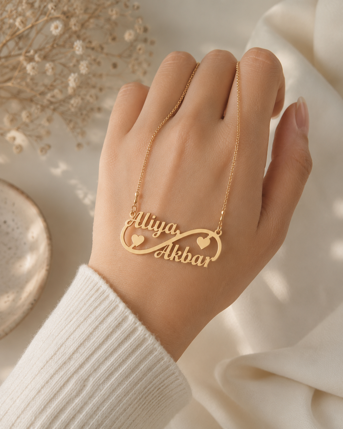 INFINITY LOVE COUPLE PERSONALIZED NAME PENDANT - PERSONALIZED GOLD INFINITY PENDANT