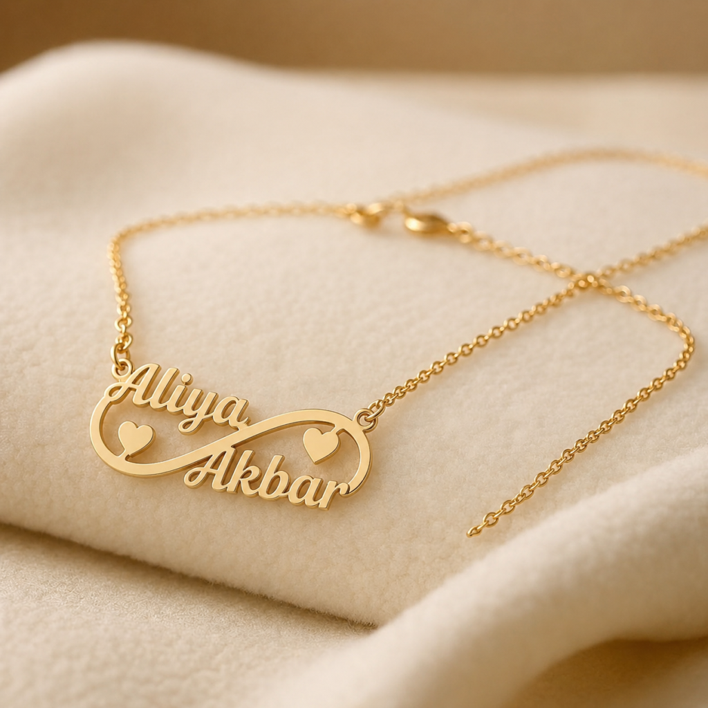 INFINITY LOVE COUPLE PERSONALIZED NAME PENDANT - PERSONALIZED GOLD INFINITY PENDANT