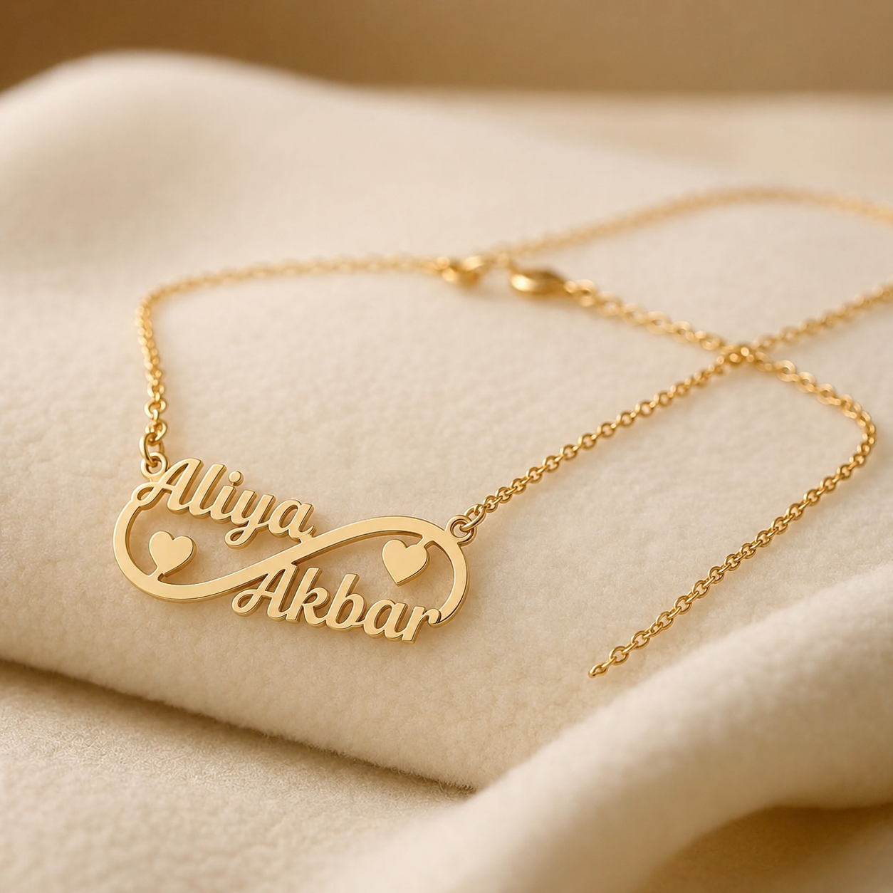 INFINITY LOVE COUPLE PERSONALIZED NAME PENDANT - PERSONALIZED GOLD INFINITY PENDANT