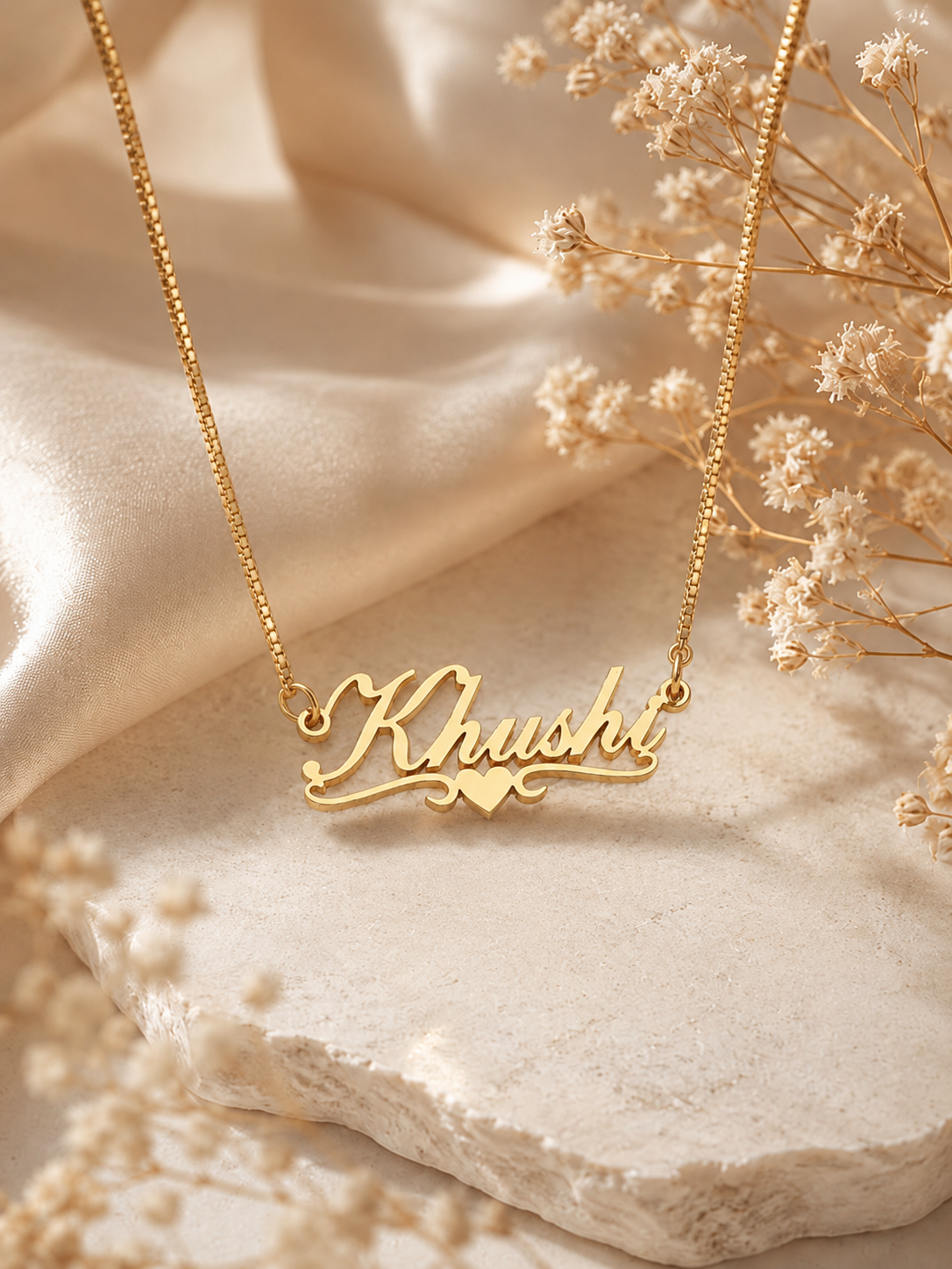 PERSONALIZED GOLD NAME NECKLACE WITH HEART – CUSTOM NAME PENDANT