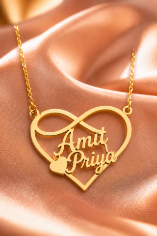CUSTOM INFINITY HEART COUPLE NAME NECKLACE – PERSONALIZED GOLD PENDANT