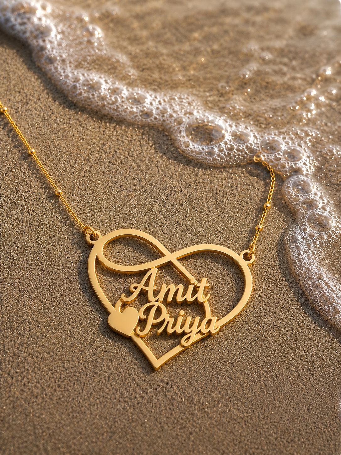 CUSTOM INFINITY HEART COUPLE NAME NECKLACE – PERSONALIZED GOLD PENDANT