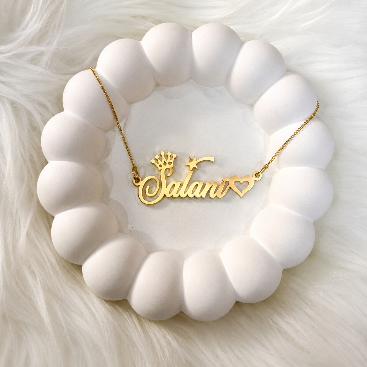 CUSTOM CROWN & HEART NAME NECKLACE – PERSONALIZED GOLD PENDANT