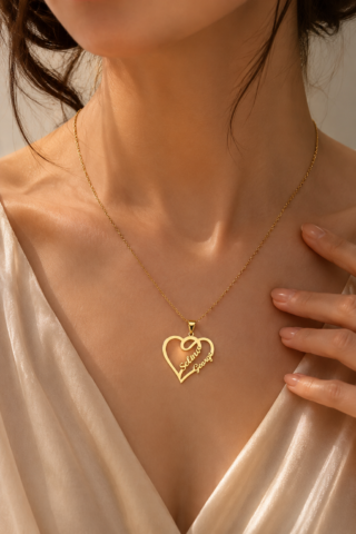 PERSONALIZED COUPLE HEART NAME NECKLACE – CUSTOM GOLD COUPLE NAME PENDANT