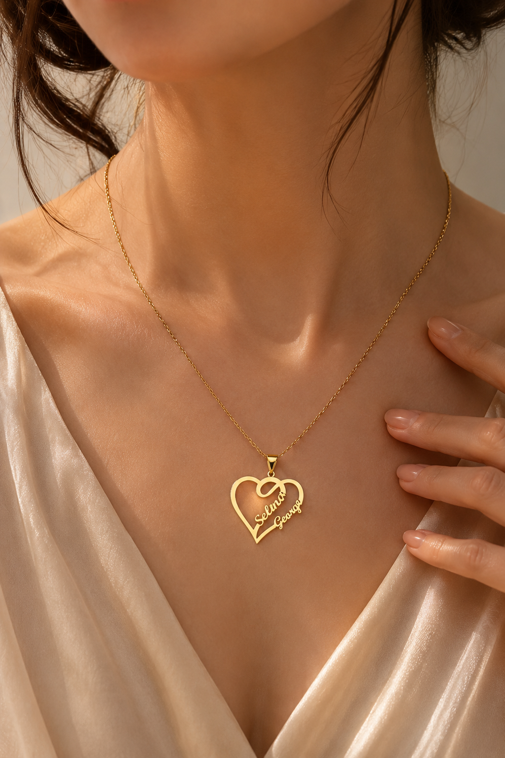 PERSONALIZED COUPLE HEART NAME NECKLACE – CUSTOM GOLD COUPLE NAME PENDANT