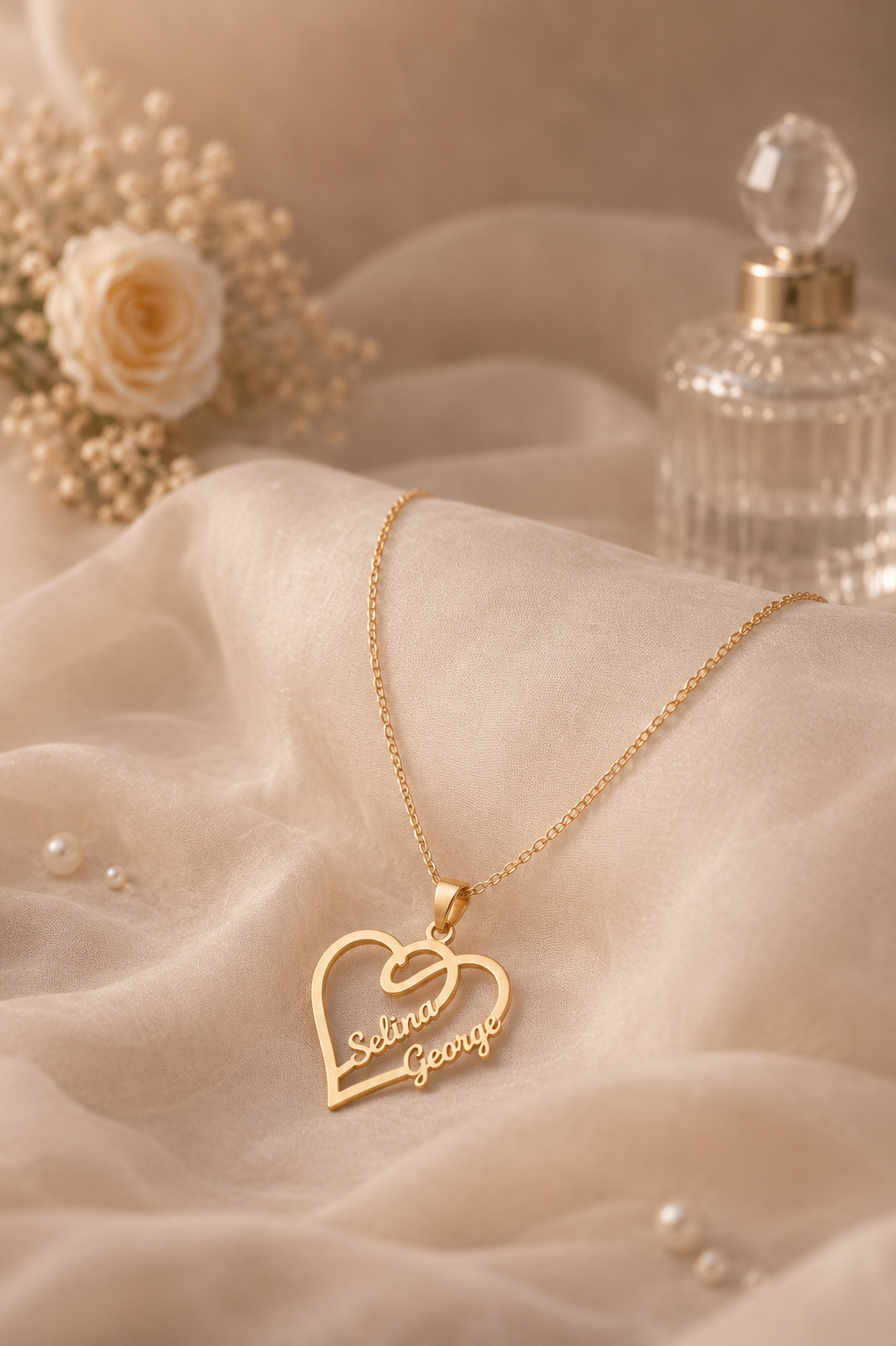 PERSONALIZED COUPLE HEART NAME NECKLACE – CUSTOM GOLD COUPLE NAME PENDANT