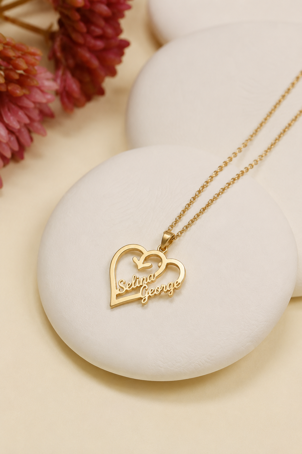 PERSONALIZED COUPLE HEART NAME NECKLACE – CUSTOM GOLD COUPLE NAME PENDANT