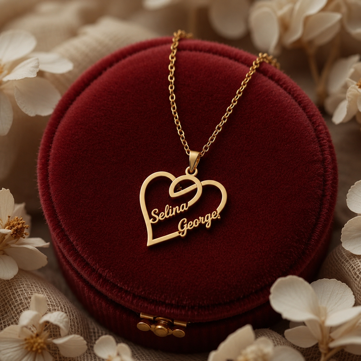 PERSONALIZED COUPLE HEART NAME NECKLACE – CUSTOM GOLD COUPLE NAME PENDANT
