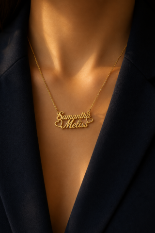 PERSONALIZED DOUBLE NAME NECKLACE WITH HEARTS – CUSTOM GOLD NAME PENDANT FOR WOMEN