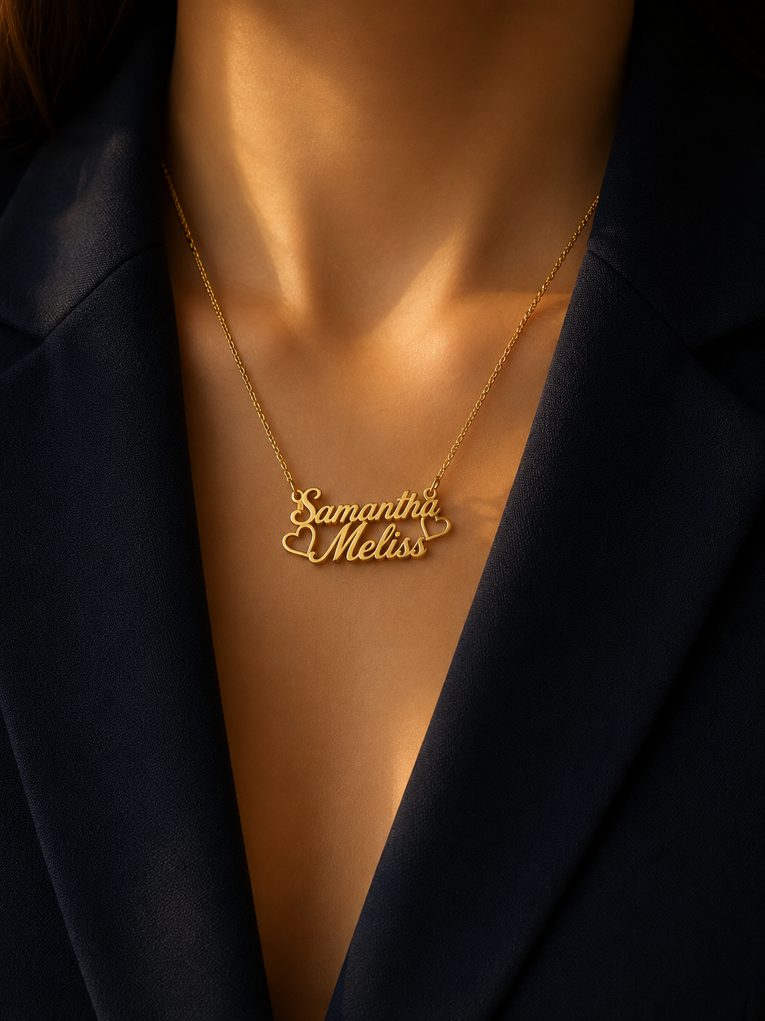 PERSONALIZED DOUBLE NAME NECKLACE WITH HEARTS – CUSTOM GOLD NAME PENDANT FOR WOMEN